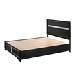 Benjara Regi Queen Bed- 2 Storage Drawers- Silver Striped Headboard- Black Wood