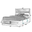 Benjara Regi Queen Bed- 2 Storage Drawers- Silver Striped Headboard- Black Wood