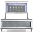 Benjara Lee Full Size Bed- LED- Tufted Faux Leather Upholstery- Textured Silver