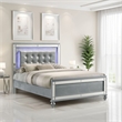 Benjara Lee Twin Size Bed- LED- Tufted Faux Leather Upholstery- Textured Silver