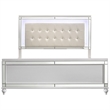 Benjara Lee Full Size Bed- LED- Tufted Faux Leather Upholstery- Textured White