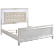 Benjara Lee Full Size Bed- LED- Tufted Faux Leather Upholstery- Textured White