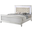 Benjara Lee Full Size Bed- LED- Tufted Faux Leather Upholstery- Textured White