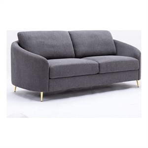 Benjara Nial 80&quot Sofa- Linen Upholstery- Pine Wood- Smooth Gray- Gold Legs