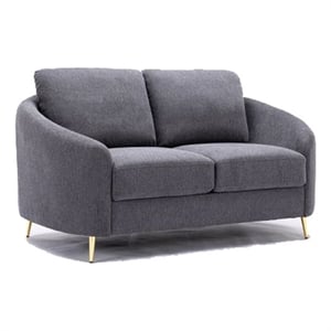 Benjara Nial 60&quot Loveseat- Linen Upholstery- Pine Wood- Smooth Gray- Gold Legs
