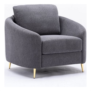 Benjara Nial 34&quot Accent Chair- Linen Upholstery- Pine Wood- Gray and Gold