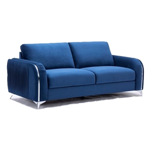 Benjara Wiena 79&quot Sofa- Velvet Upholstery- Solid Pine Wood- Blue and Chrome