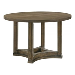 Benjara Stacy 47&quot Dining Table- Round Tabletop- Rubberwood- Weathered Oak