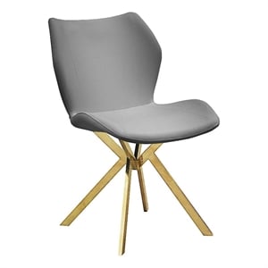 Benjara Anne 20&quot Dining Chair- Set of 4- Vegan Faux Leather- Gold Legs- Gray