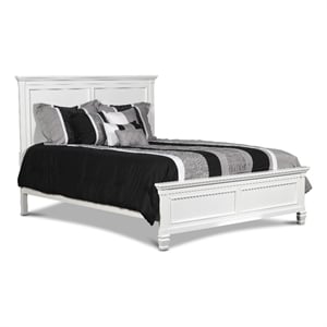 Benjara Umi Queen Size Bed- Classic Panel Design with Molded Details- White Wood