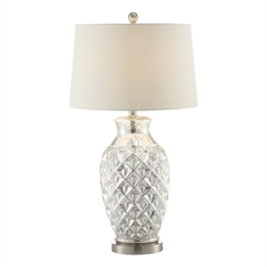Benjara 30&quot Table Lamp with Diamond Textured Base (Set of 2)- Glass- Clear