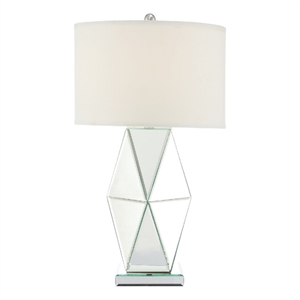 Benjara 30&quot Table Lamp- Geometric Mirrored Base (Set of 2)- Glass- Clear