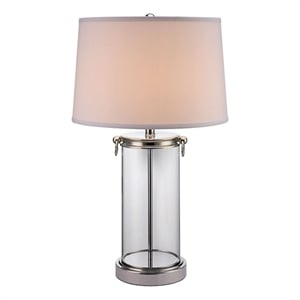 Benjara Axie 28&quot Table Lamp- Glass Stand- Empire Shade- Metal- Nickel Finish
