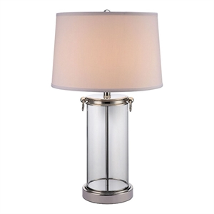 Benjara Axie 28&quot Table Lamp- Glass Stand- Empire Shade- Metal- Nickel Finish