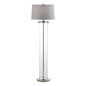 Benjara Axie 60&quot Floor Lamp- Clear Glass Stand- Empire Shade- Metal- Nickel