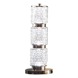 Benjara Siri 19&quot Table Lamp with LED Glass Shade- Metal Base- Nickel Finish