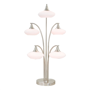 Benjara 31&quot Table Lamp- 5 Dome Shape Shades- Glass- S& Chrome Finished Metal