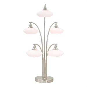 Benjara 31&quot Table Lamp- 5 Dome Shape Shades- Glass- S& Chrome Finished Metal