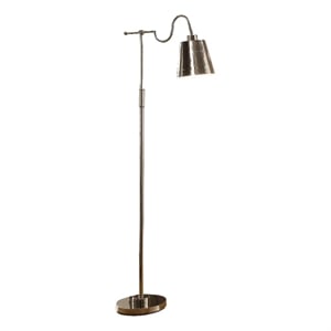 Benjara 63&quot Floor Lamp- Cone Metal Shade- Round Base- Silver Finish