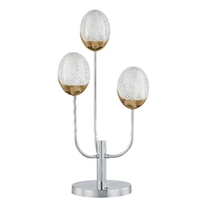 Benjara 25&quot Table Lamp- 3 Globe Crystal Shades- Modern Nickel Metal Base