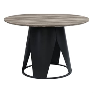 Benjara Nori 47&quot Dining Table- Pedestal Base- Antique Oak Brown and Black
