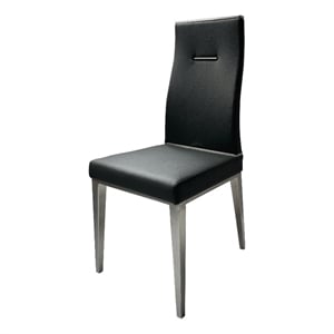 Benjara Bea 20&quot Dining Chair- Set of 4- Stainless Steel- Faux Leather- Black