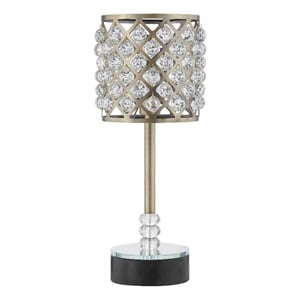 Benjara Dany 24&quot Table Lamp with Crystal Drum Shade- Black Metal- Antique Brass
