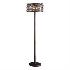 Benjara 60&quot Floor Lamp with Crystal Drum Shade- Metal Base- Antique Bronze