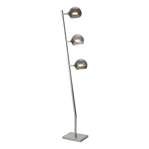 Benjara 60&quot Floor Lamp- 3 Dome Glass Shades- Accent Square Metal Base- Nickel