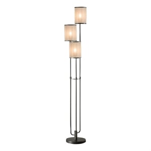 Benjara Zen 67&quot Floor Lamp- 3 Drum Fabric Shades- Round Metal Base- Gray