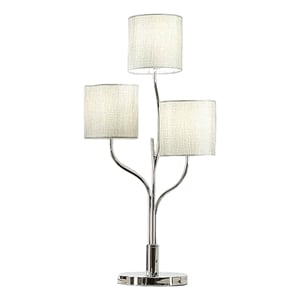 Benjara Indi 30&quot Table Lamp- 3 Drum Fabric Shade- Round Metal Base- Silver