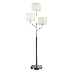 Benjara Indi 60&quot Floor Lamp- 3 Drum Fabric Shade- Round Metal Base- Silver