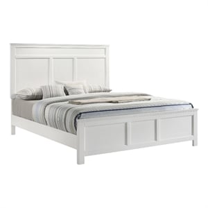 Benjara Aver Queen Size Bed- Transitional Carved Panel Design- White Wood Finish