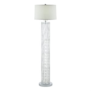Benjara Jin 57&quot Floor Lamp- Gray Drum Fabric Shade- Modern Round Silver Base