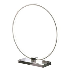 Benjara Sine 21&quot Table Lamp- Modern Circle Ring LED- Sleek Silver Metal Base