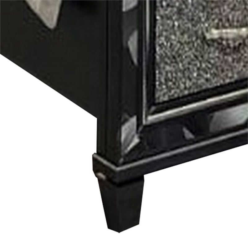 Benjara Bet Queen Bed-Storage Drawers-Silver Faux Leather Upholstery-LED-Black