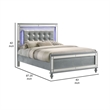 Benjara Lee Queen Size Bed- LED- Tufted Faux Leather Upholstery- Textured Silver