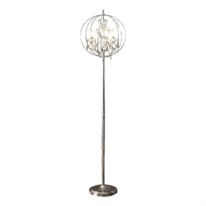 Benjara Shine 61&quot Floor Lamp- Chandelier Style- Crystal and Metal- Chrome