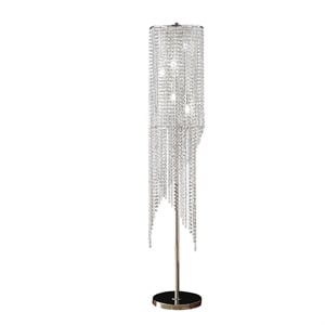 Benjara Mindy 62&quot Floor Lamp- Crystal Raindrops Design- Metal- Clear Finish