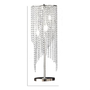 Benjara Mindy 30&quot Table Lamp- Crystal Raindrops Design- Metal- Clear Finish