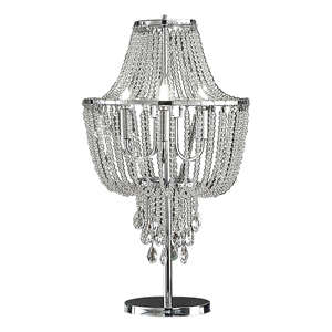 Benjara Cara 27&quot Table Lamp- Hanging Drop Design- Crystal and Metal- Chrome
