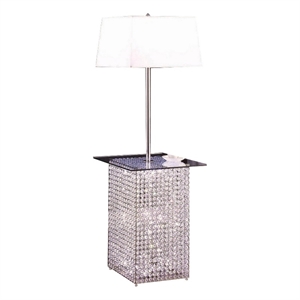 Benjara 59&quot Floor Lamp with Glass Tabletop- Crystal Stand- Metal- Clear
