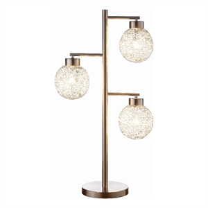 Benjara Fern 31&quot Table Lamp with 3 Orb Shades- Metal- Sand Chrome Finish