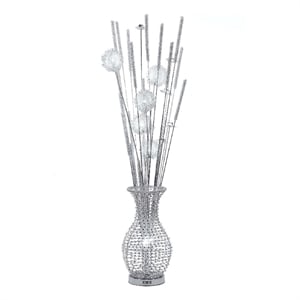 Benjara 63&quot Floor Lamp- Flower Vase Design- Wire Base- Metal- Chrome Finish