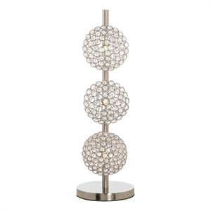 Benjara 26&quot Table Lamp with 3 Crystal Rounds Shades- S& Chrome Finished Metal