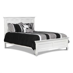 Benjara Umi Full Size Bed- Classic Panel Design with Molded Details- White Wood