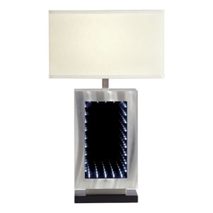Benjara Ziva 27&quot Table Lamp- LED Night Light- Rectangular Shade- Matte Silver