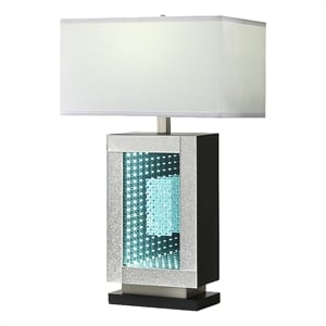 Benjara Ziva 27&quot Table Lamp- LED Night Light- Rectangular Shade- Shiny Silver