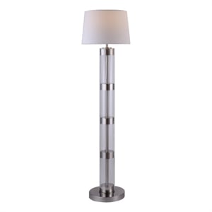 Benjara Kria 60&quot Floor Lamp- Clear Glass Stand- Metal Bands- Satin Nickel