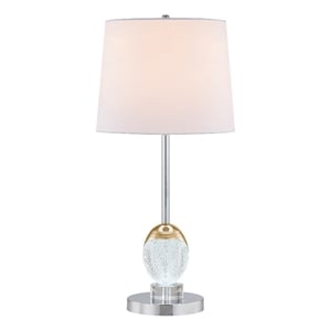Benjara 27&quot Table Lamp- Tapered Drum Fabric Shade- Modern Metal Base- Silver